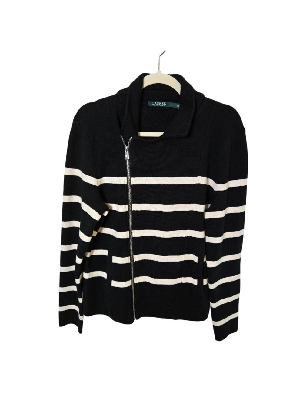 Lauren Ralph Lauren Asymmetrical Zip Cardigan Sweater Jacket Size Large
